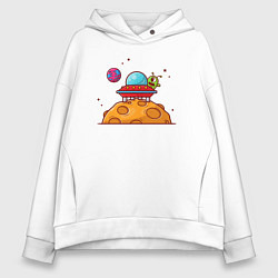Толстовка оверсайз женская Инопланетянин на луне, цвет: белый