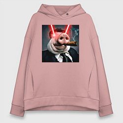 Толстовка оверсайз женская Свинья жестко курит, цвет: пыльно-розовый