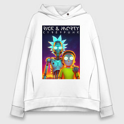 Толстовка оверсайз женская Cyborg Rick and Morty - ai art fantasy, цвет: белый