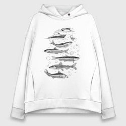 Толстовка оверсайз женская Корюшка пошла и рыбалка началась, цвет: белый