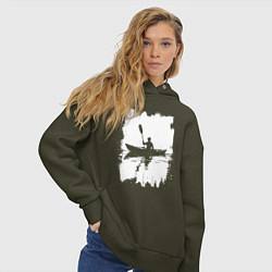 Толстовка оверсайз женская Каякинг белый штрих, цвет: хаки — фото 2