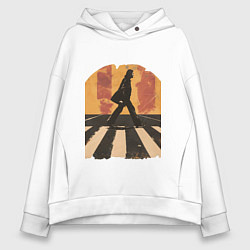 Толстовка оверсайз женская Пешеходный переход поп-арт ретро 1970-е на закате, цвет: белый