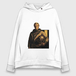 Толстовка оверсайз женская Молодой мужчина водолаз ретрофутуризм поп-арт 1970, цвет: белый