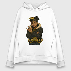 Толстовка оверсайз женская XXXTentacion мультяшка, цвет: белый