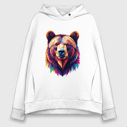 Толстовка оверсайз женская Красочный медведь, цвет: белый