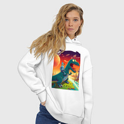 Толстовка оверсайз женская Бендер сидит верхом на тираннозавре, цвет: белый — фото 2