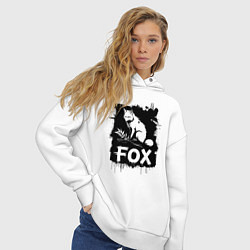 Толстовка оверсайз женская Лис в черной краске, цвет: белый — фото 2