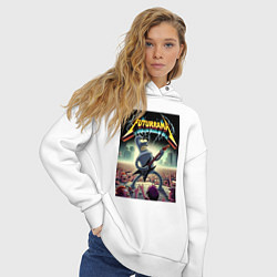 Толстовка оверсайз женская Концерт группы Футурама - гитарист Бендер, цвет: белый — фото 2