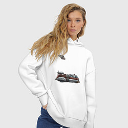 Толстовка оверсайз женская Летающая пожарная машина ретрофутуризм, цвет: белый — фото 2