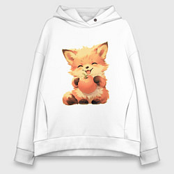 Толстовка оверсайз женская Счастливый лисёнок с апельсином, цвет: белый