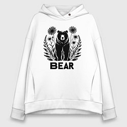 Толстовка оверсайз женская Медведь среди цветов, цвет: белый