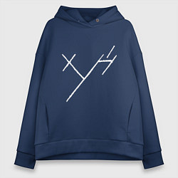 Толстовка оверсайз женская Три буквы: белые, цвет: тёмно-синий