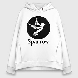 Толстовка оверсайз женская Воробей в круге, цвет: белый