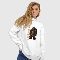 Толстовка оверсайз женская Космический десантник с оранжевыми вставками, цвет: белый — фото 2