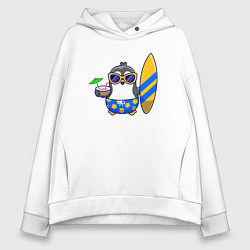 Толстовка оверсайз женская Пингвин серфер, цвет: белый