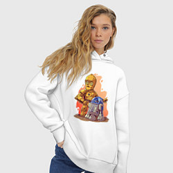 Толстовка оверсайз женская Звёздные войны: c3p0 и r2d2 - арт, цвет: белый — фото 2