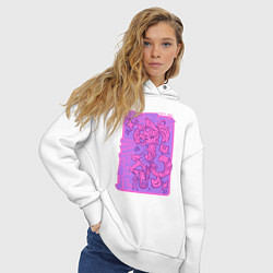 Толстовка оверсайз женская Аниме айдол - девочка-кошка - розово-фиолетовая, цвет: белый — фото 2