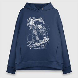 Толстовка оверсайз женская Тодзи Фушигуро - цепи, цвет: тёмно-синий