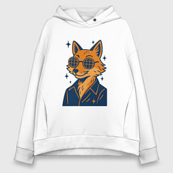 Толстовка оверсайз женская Лиса в очках, цвет: белый