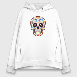 Толстовка оверсайз женская Сахарный череп графика, цвет: белый