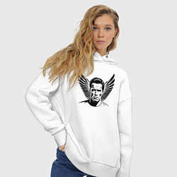 Толстовка оверсайз женская Портрет Арнольд Шварценеггер с крыльями, цвет: белый — фото 2