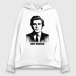 Толстовка оверсайз женская Портрет Энди Уорхола в каплях краски, цвет: белый