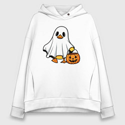 Толстовка оверсайз женская Утенок в костюме приведения - Хэллоуин, цвет: белый