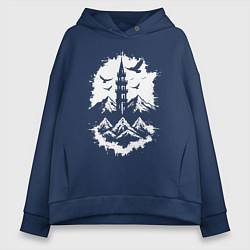 Толстовка оверсайз женская Башня с орлами в горах, цвет: тёмно-синий