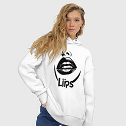 Толстовка оверсайз женская Черные губы, цвет: белый — фото 2