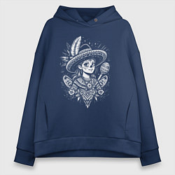 Толстовка оверсайз женская Калавера Катрина душа Мексики, цвет: тёмно-синий