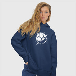 Толстовка оверсайз женская Футбольный мяч в белой краске, цвет: тёмно-синий — фото 2