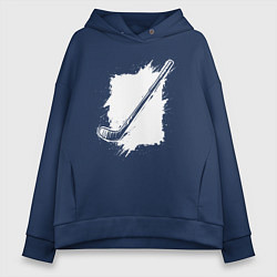 Толстовка оверсайз женская Хоккейная клюшка в квадрате, цвет: тёмно-синий
