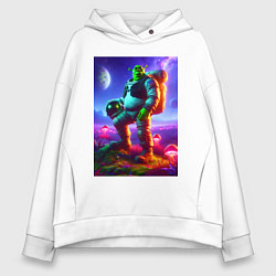Толстовка оверсайз женская Космонавт Шрек на похожей планете, цвет: белый