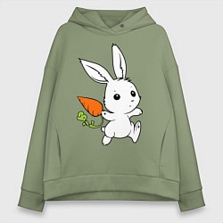 Толстовка оверсайз женская Зайка с морковкой, цвет: авокадо