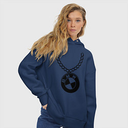 Толстовка оверсайз женская БМВ медальон, цвет: тёмно-синий — фото 2