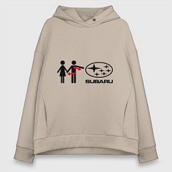Толстовка оверсайз женская I love subaru, цвет: миндальный