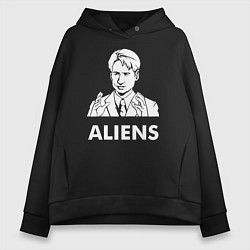 Толстовка оверсайз женская Mulder Aliens, цвет: черный