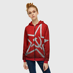 Толстовка на молнии женская Флаг СССР: Серп и Молот, цвет: 3D-красный — фото 2