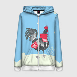 Толстовка на молнии женская Милый петушок зимой, цвет: 3D-белый