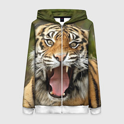 Толстовка на молнии женская Удивленный тигр, цвет: 3D-белый