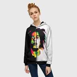Толстовка на молнии женская Bob Marley: Colors, цвет: 3D-черный — фото 2