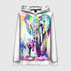 Толстовка на молнии женская Акварельные слоны, цвет: 3D-белый