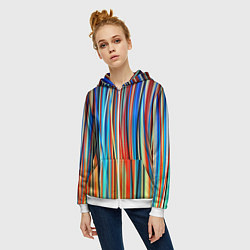 Толстовка на молнии женская Colored stripes, цвет: 3D-белый — фото 2