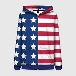 Толстовка на молнии женская USA Flag, цвет: 3D-синий
