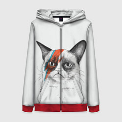 Толстовка на молнии женская David Bowie: Grumpy cat, цвет: 3D-красный