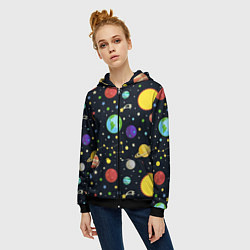 Толстовка на молнии женская Солнечная система, цвет: 3D-черный — фото 2