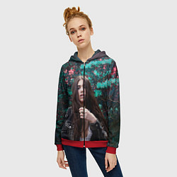 Толстовка на молнии женская Dua Lipa: Floral, цвет: 3D-красный — фото 2