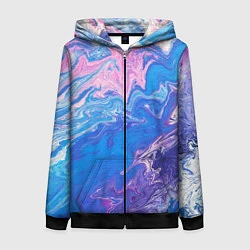 Толстовка на молнии женская Tie-Dye Blue & Violet, цвет: 3D-черный