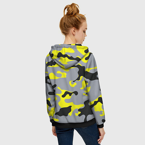 Женская толстовка на молнии Yellow & Grey Camouflage / 3D-Черный – фото 4