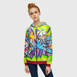 Толстовка на молнии женская Неоновая кислота, цвет: 3D-красный — фото 2